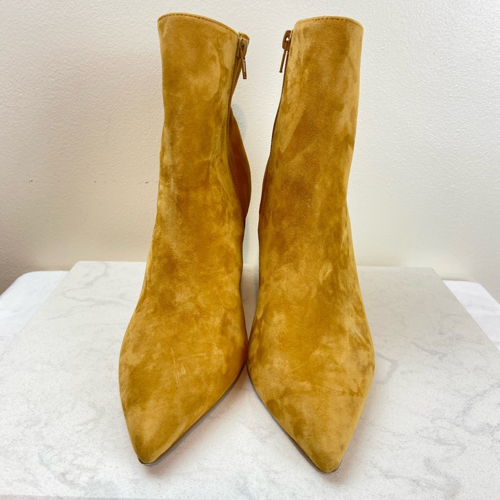 Steve Madden Matilda  Mustard Suede Leather Ankle Booties Block Heel Pointed Toe - Picture 4 of 8